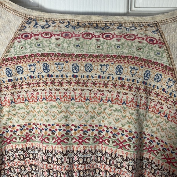 SO blue sigrid olsen VTG Y2K raglan slv cotton crop top boho geo multi color 2X - Picture 10 of 13